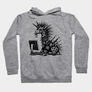 Punk Rock Oddcore Goth Giraffe on Computer Vintage Style Hoodie